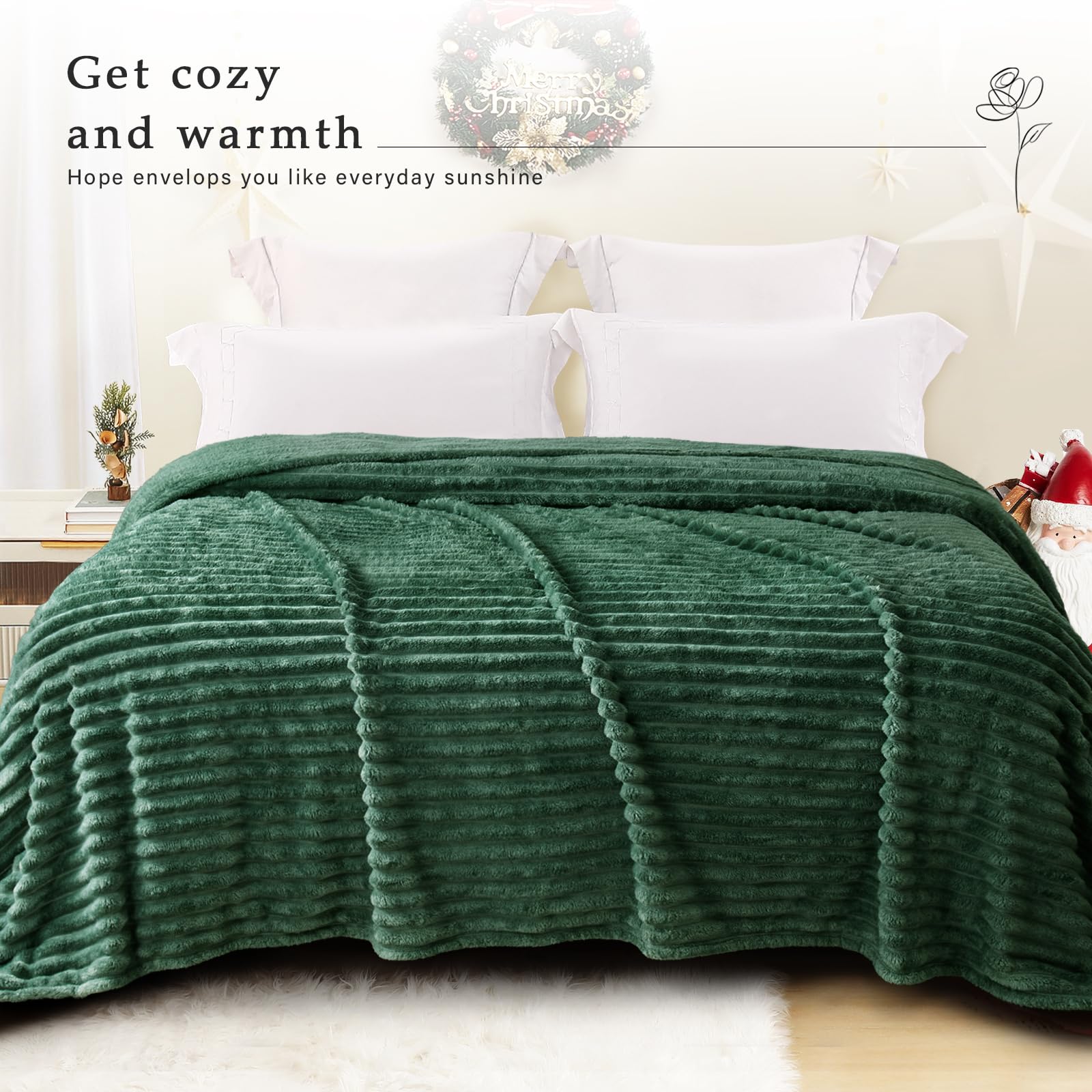 Exclusivo Mezcla Double Size Flannel Fleece Blanket, Super Soft Striped Jacquard Bed Blanket - Image 2