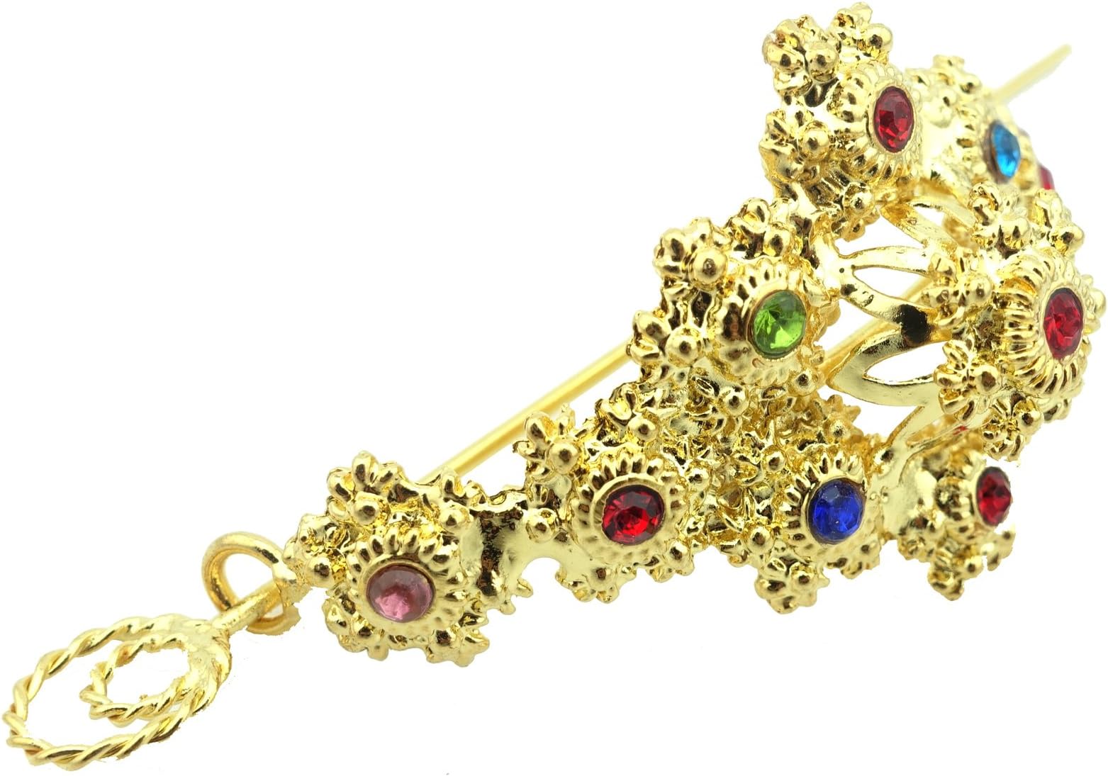 Thai Traditional Gold Plated Multicolor Crystals Hair Bun Holder (Rad Kloa) 3 Inches