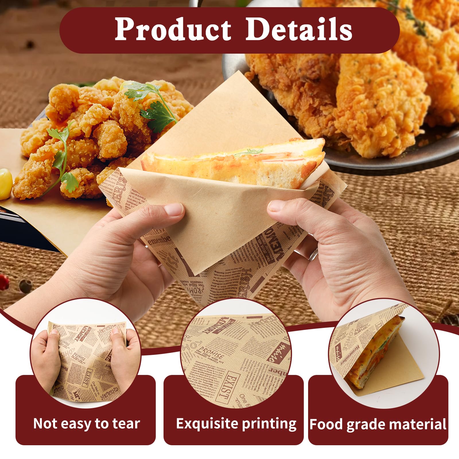 Sacchetti Antigrasso Panini Sacchetti Carta Per Hamburger 200 Pezzi - 15x15 Cm, Anti-grasso, Stile Giornale, Per Panini E Snack Carta Per Panini Street Food