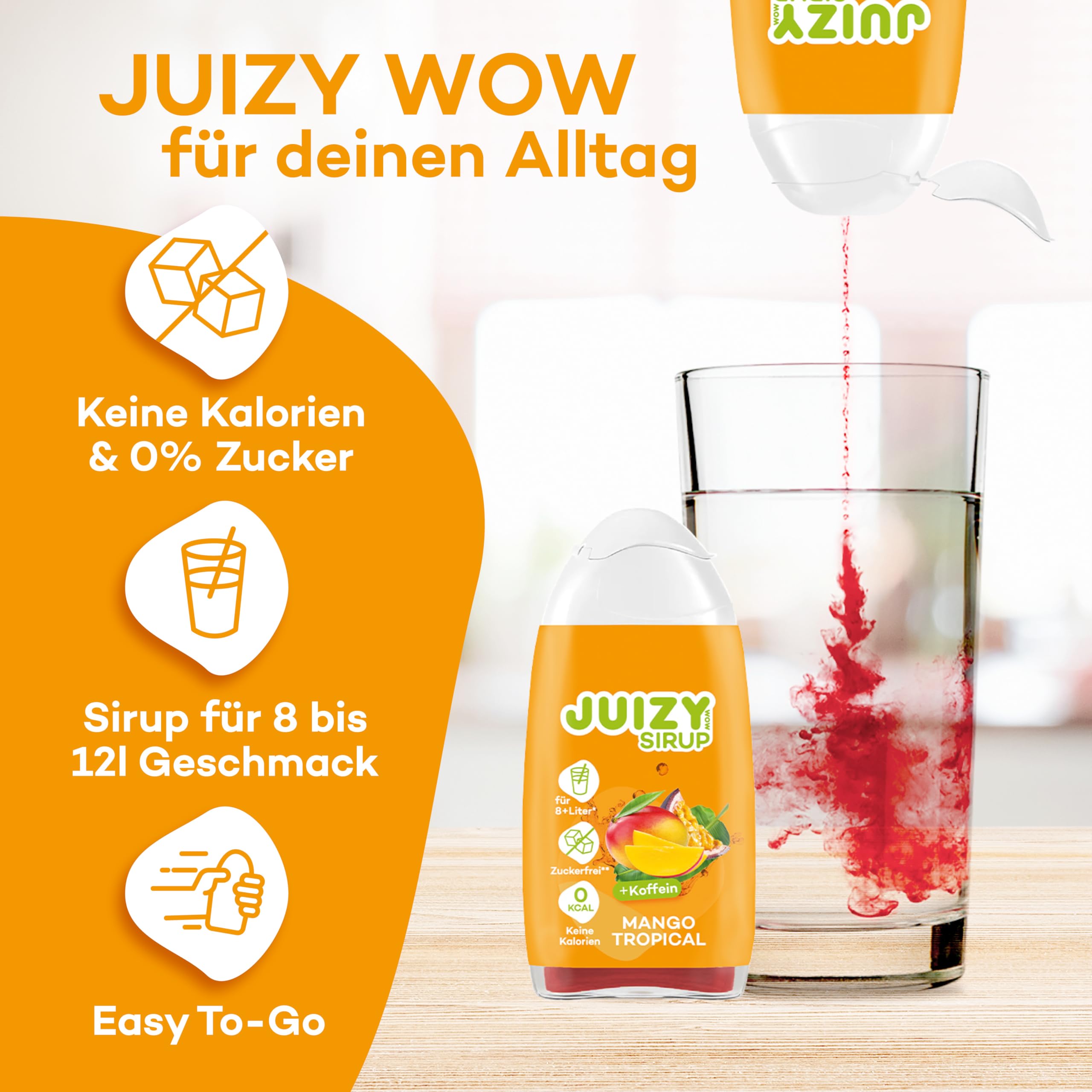 JUIZY WOW Mango Tropical - Zuckerfreier Getränkesirup | Natürlicher Geschmack - Low Calorie | Veganes 4er Bundle - 4 x 65ml | 32 Liter Fertiggetränk von JULIENCO
