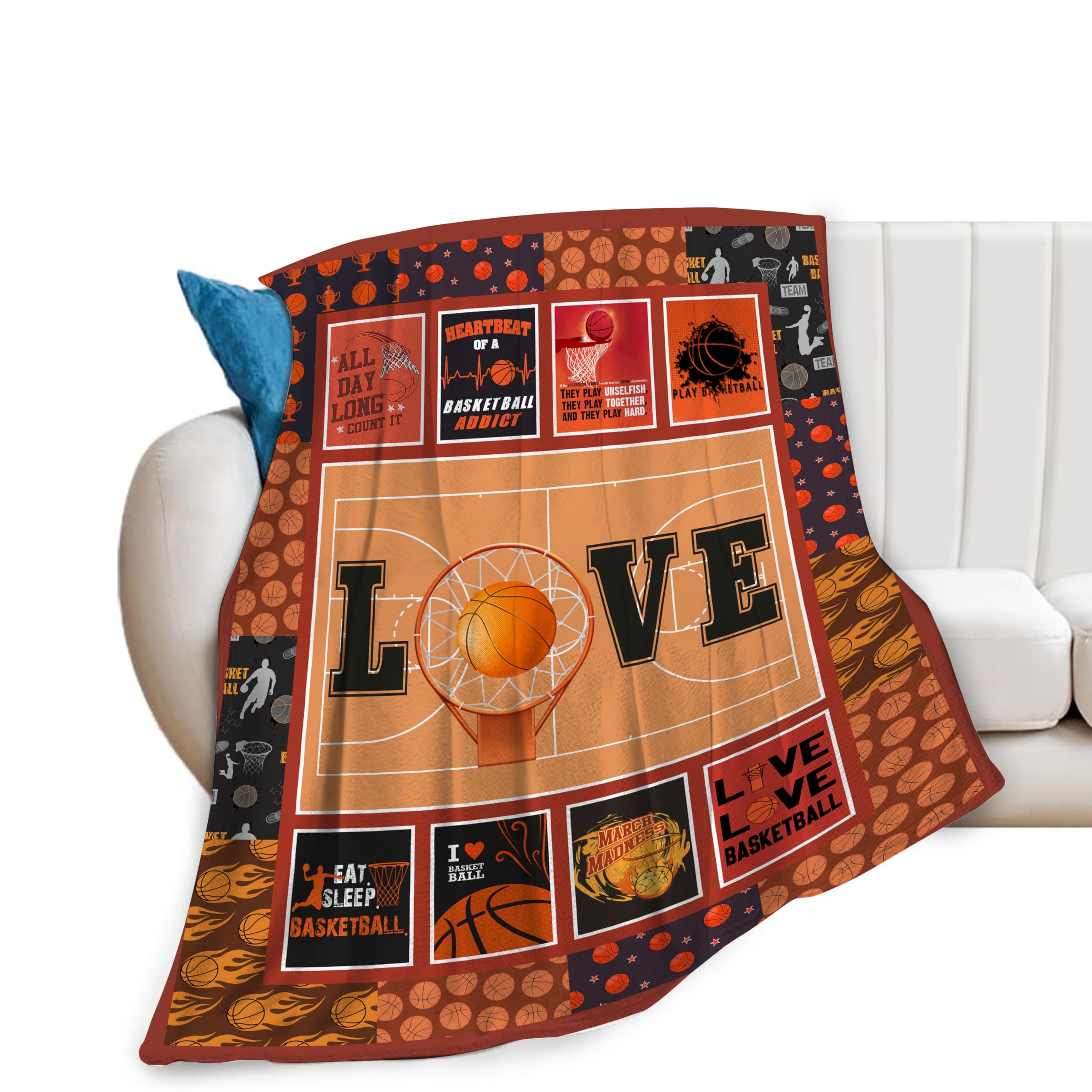 Soft Warm Basketball Throw Blankets - Cozy Fluffy Gifts for Girls, Boys, Men & Kids - Lightweight Fleece Flannel - 50"X40"