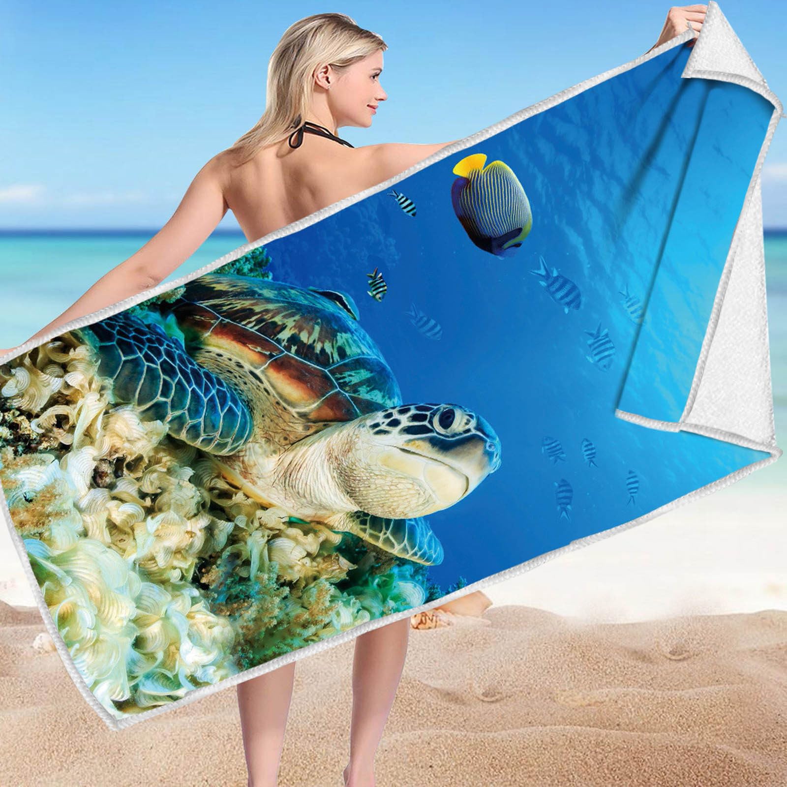 Microfibre Towel Clearance Summer Striped Quick Dry Holiday Towels Super Lightweight Colorful Bath Towel Hawaiian Turtle Printed Sandproof Beach Blanket Multi-Purpose Towel for Travel Swimming Pool