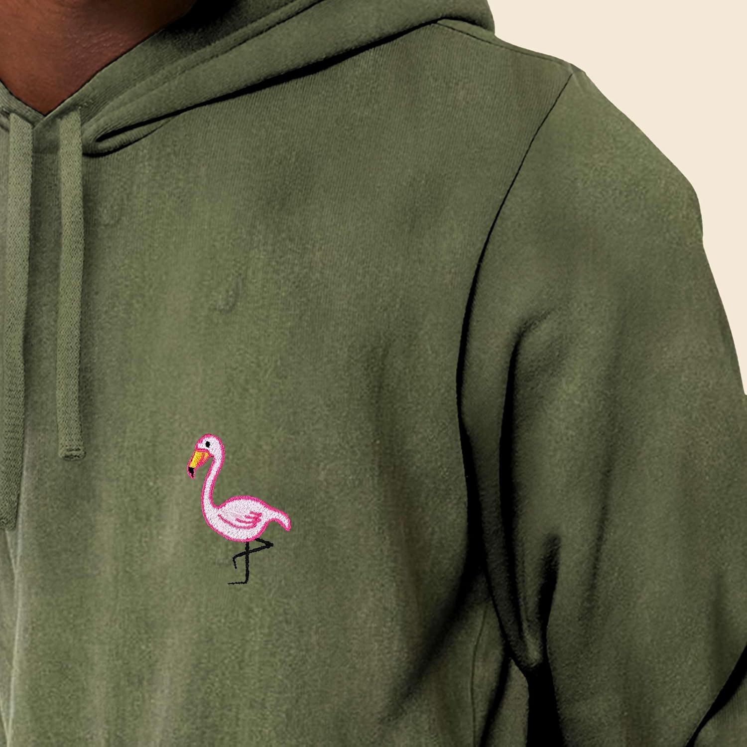 DALIX Flamingo Embroidered Fleece Hoodie Mineral Wash Long Sleeve Sweatshirt Mens
