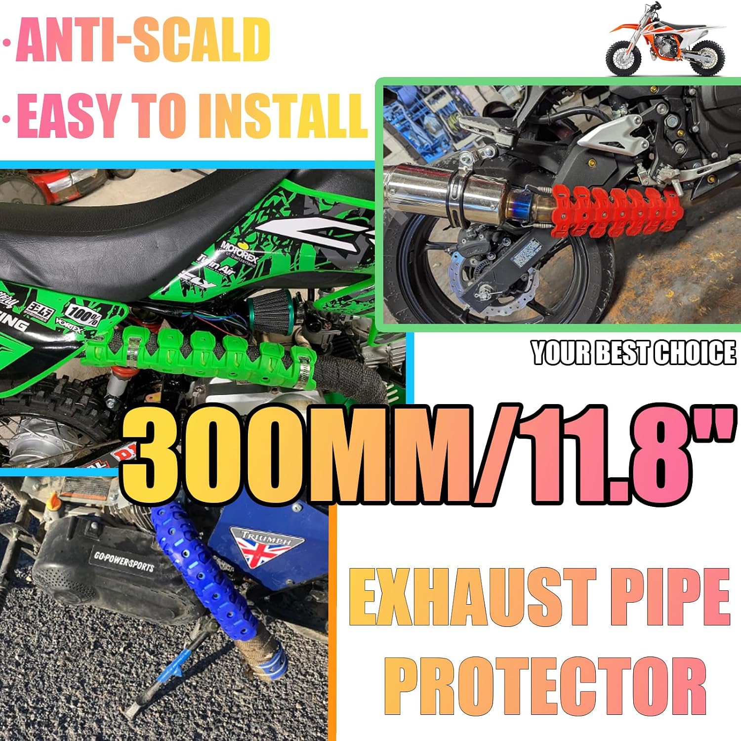 300mm/11.8'' Universal Motorcycle Exhaust Tail Heat Shield Cover Exhaust Pipe Anti Hot Ironing Heat Shield Silicone Pipe for All Off Road ATV Dirt Bike Racing