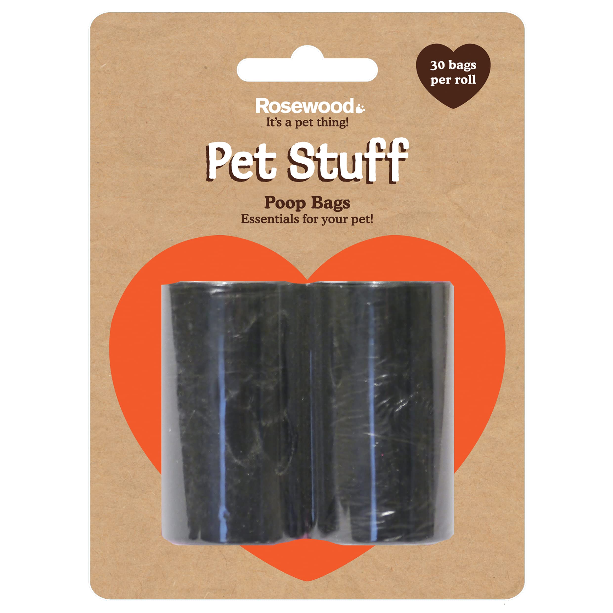 Rosewood Dog Poop Bag Refills – 2 Rolls, 30 Poo Bags Per Roll – Fits Most Standard Dispensers – Easy Tear-Off Design – Portable for Walks & Travel