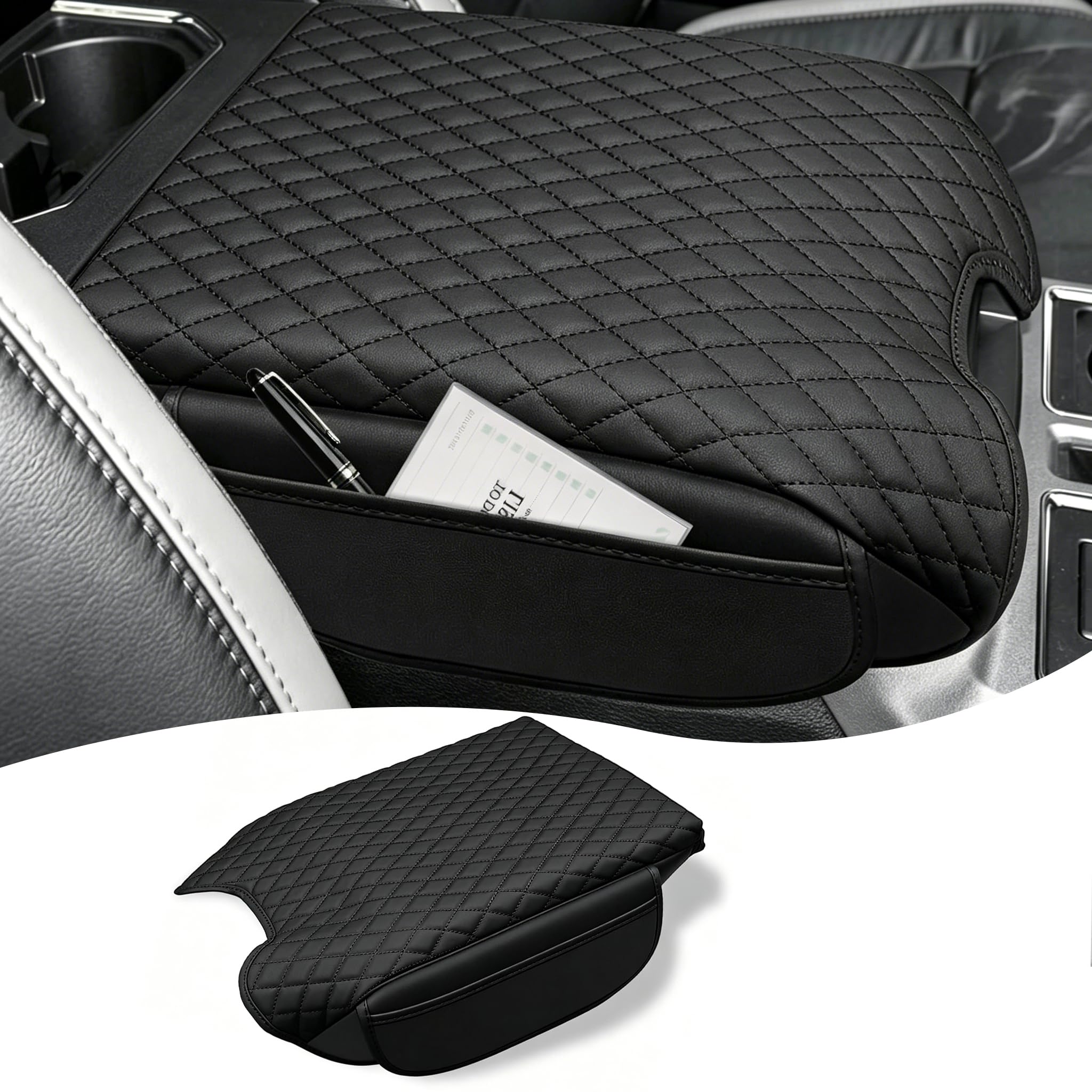 Center Console Cover for 2015-2020 Ford F150 Accessories, 2017-2022 F250 F350 F450, 2018-2024 Ford Expedition,Custom Fit PU Leather Armrest Cover Protector (Bucket Seat Only)