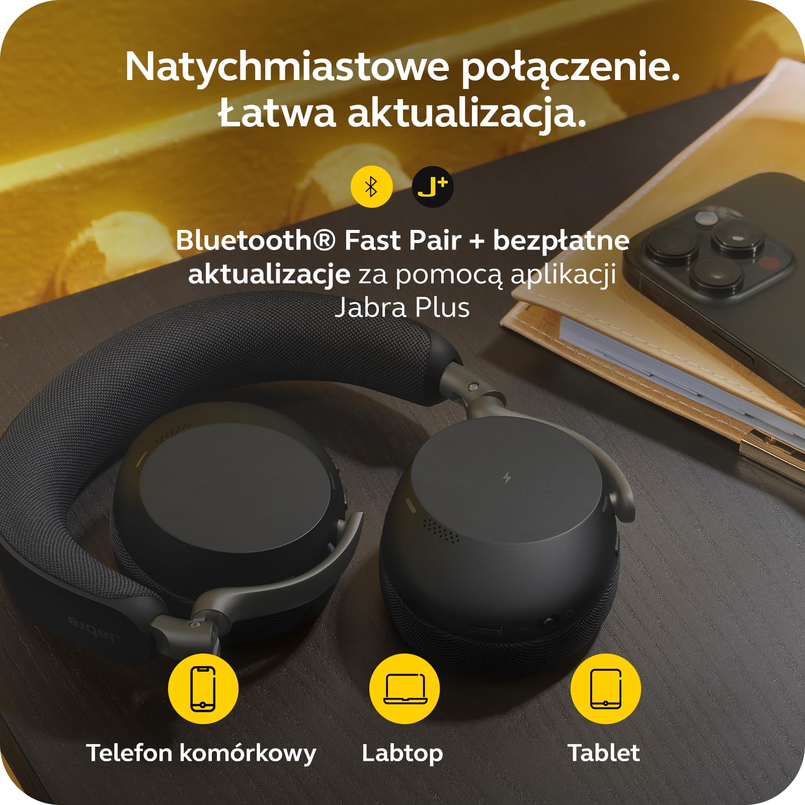 Jabra Evolve3 75 Bezprzewodowy Zestaw Słuchawkowy Bluetooth On-Ear, Czarny | Z mikrofon, USB-C, AI Połączenia, Zaawansowana ANC, 22h Bateria, do Online Meeting Apps
