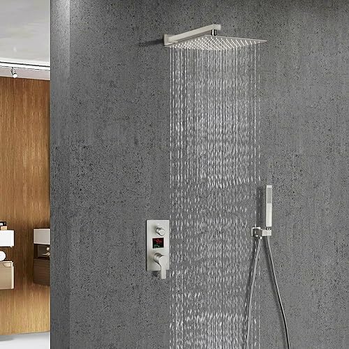 Miniatura 2 de SKOWLL Sistema de cabezal de ducha digital de 12 pulgadas, juego de mezclador de ducha de lluvia para baño, kit de grifo de ducha de montaje