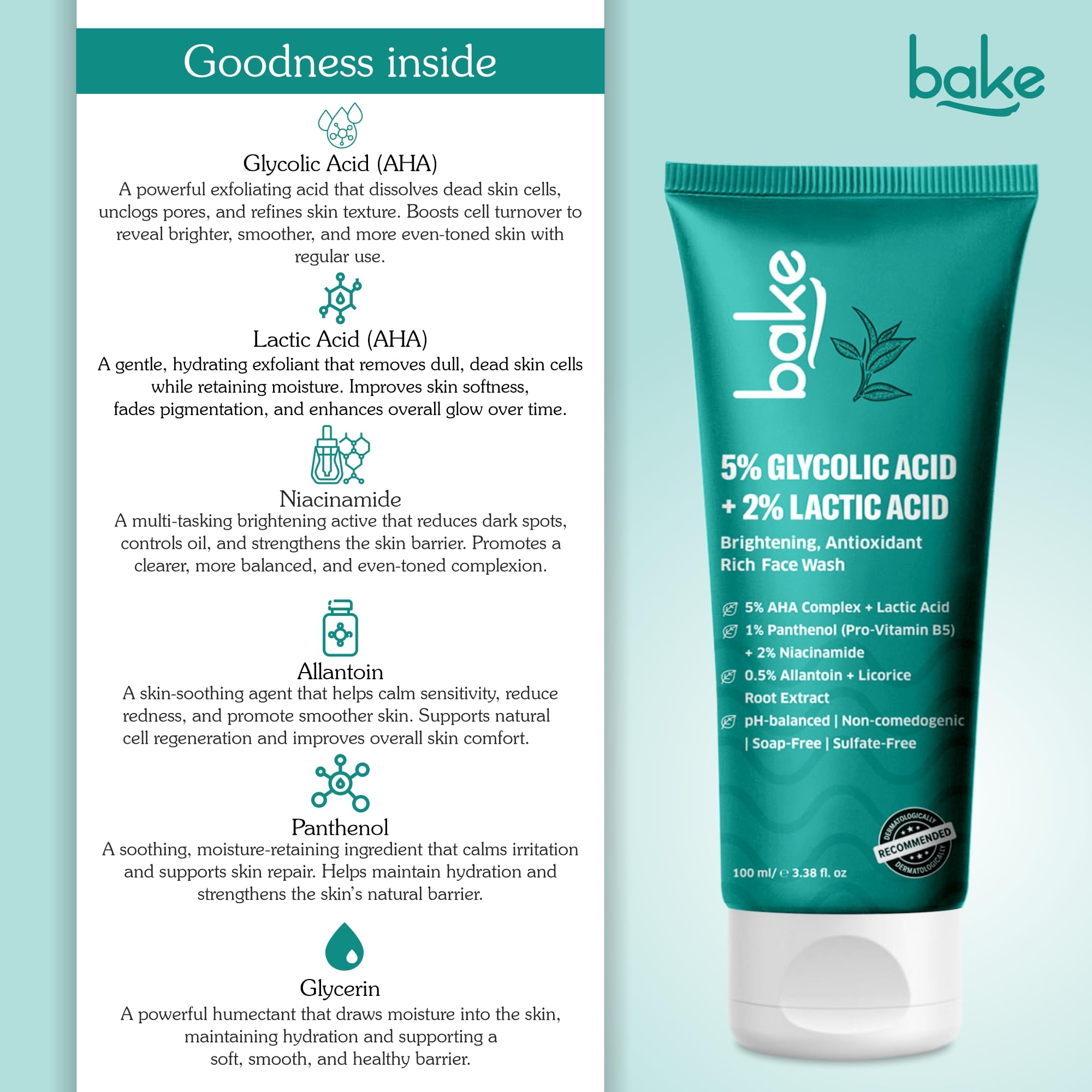 BAKE 2% Glycolic Acid Face Wash For Dark Spots & Pigmentation, 100 ml (Pack of 1) - Image 4