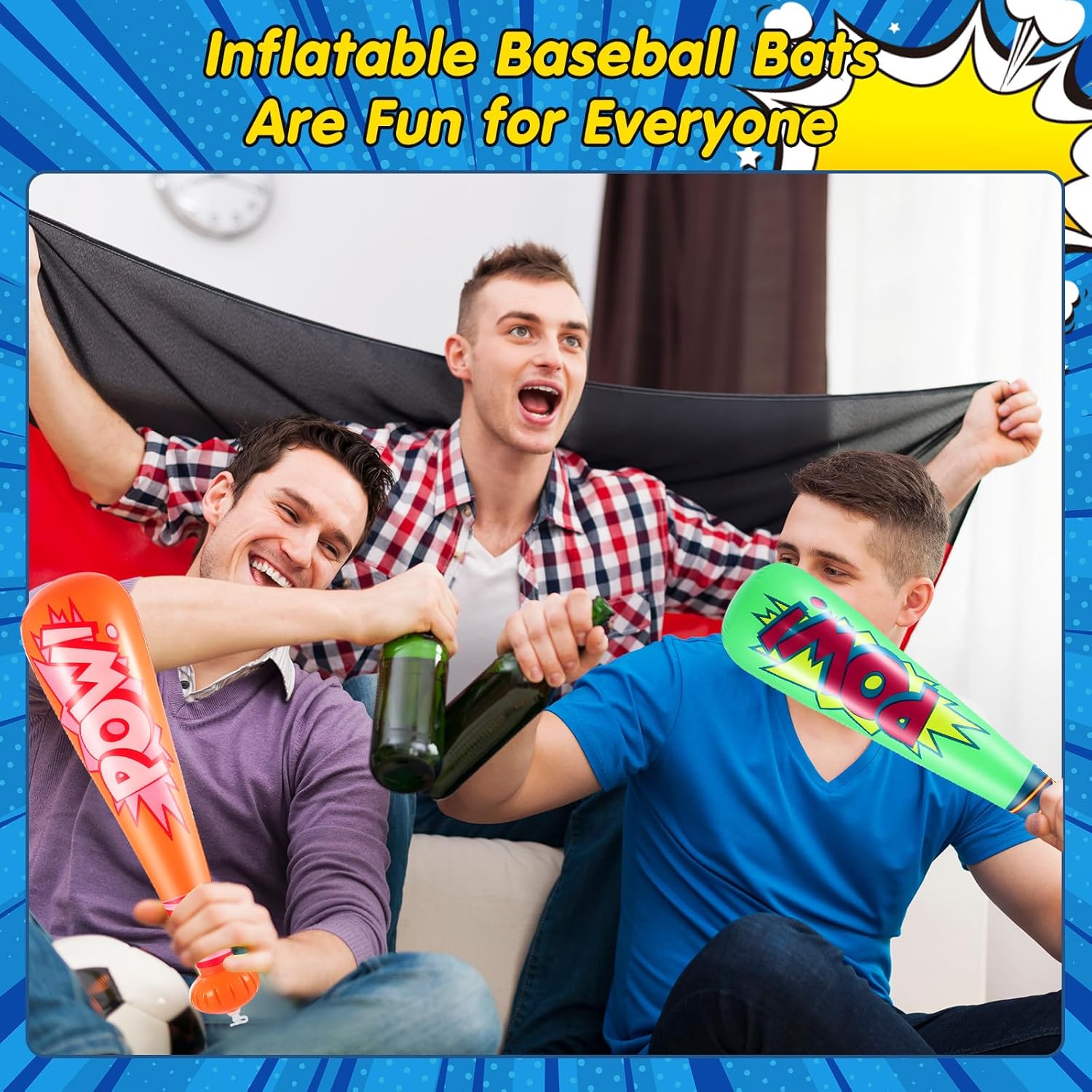 Seematn 100 Pcs Mardi Gras Throws Bulk Pow Inflatable Baseball Bats 17 Inch Inflatable Blow up Bats for Kids Carnival Game Prizes Bulk Carnival Hero Sports Prizes Favors (Mixed Color)