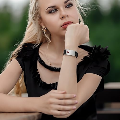 Miniatura 6 de LinnaLove Pulsera de alerta médica personalizada para hombres y mujeres, pulseras deportivas de acero inoxidable para identificación médica,