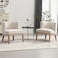 Vista 24 de Sillas decorativas de barril, sillas decorativas de lino, sillas laterales modernas tapizadas para sofá individual con patas de madera, cómodas