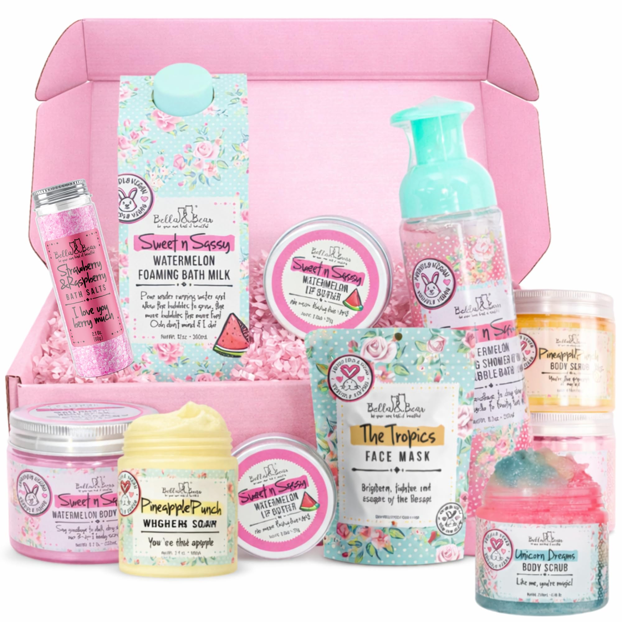 Bella & Bear Spa Gift Set for Girls & Teens – Over $90 Value Beauty Mystery Box – 10–12 Full & Travel Size Bath, Body & Skincare – Birthday & Holiday