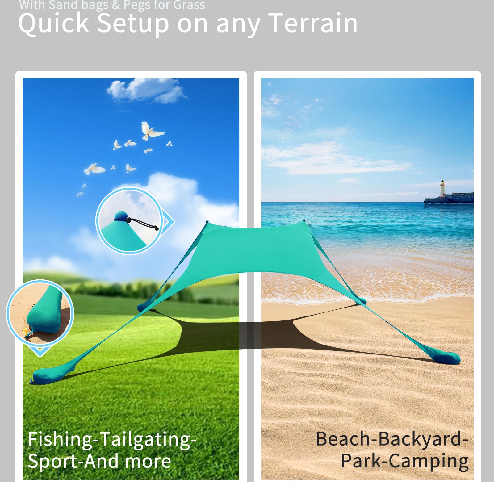 Strandzelt Pop-Up 2x2.1 m LSF 50 Lycra Sonnenschutz Anti-Wind mit Stabilitätsstangen