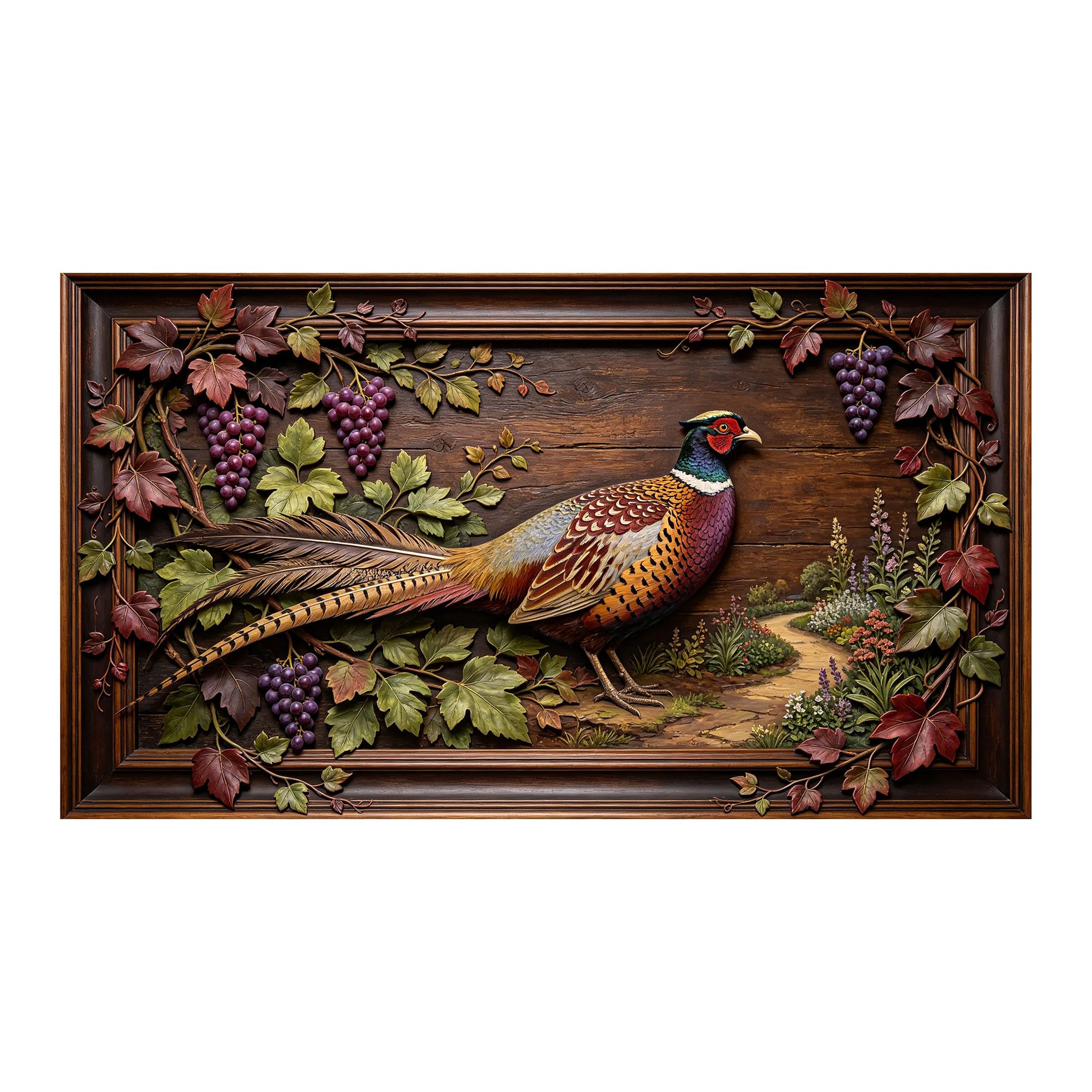 Yzpallescene 3D 3D Framed Wall Art 50cm×90cm Rustic Pheasant Vineyard Botanical Relief Effect Large Size SelfAdhesive Removable Wall Decor Prints Artwork for Living Room Bedroom Office