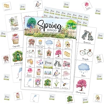 Spring Bingo Card, Camping Bingo Game for Adults Large Group, Spring Party Favors Decorations, Easter Party Bingo Sets, Outdoor Spring Games for Family Friends, Holiday Bingo Games for 24 Players -19
