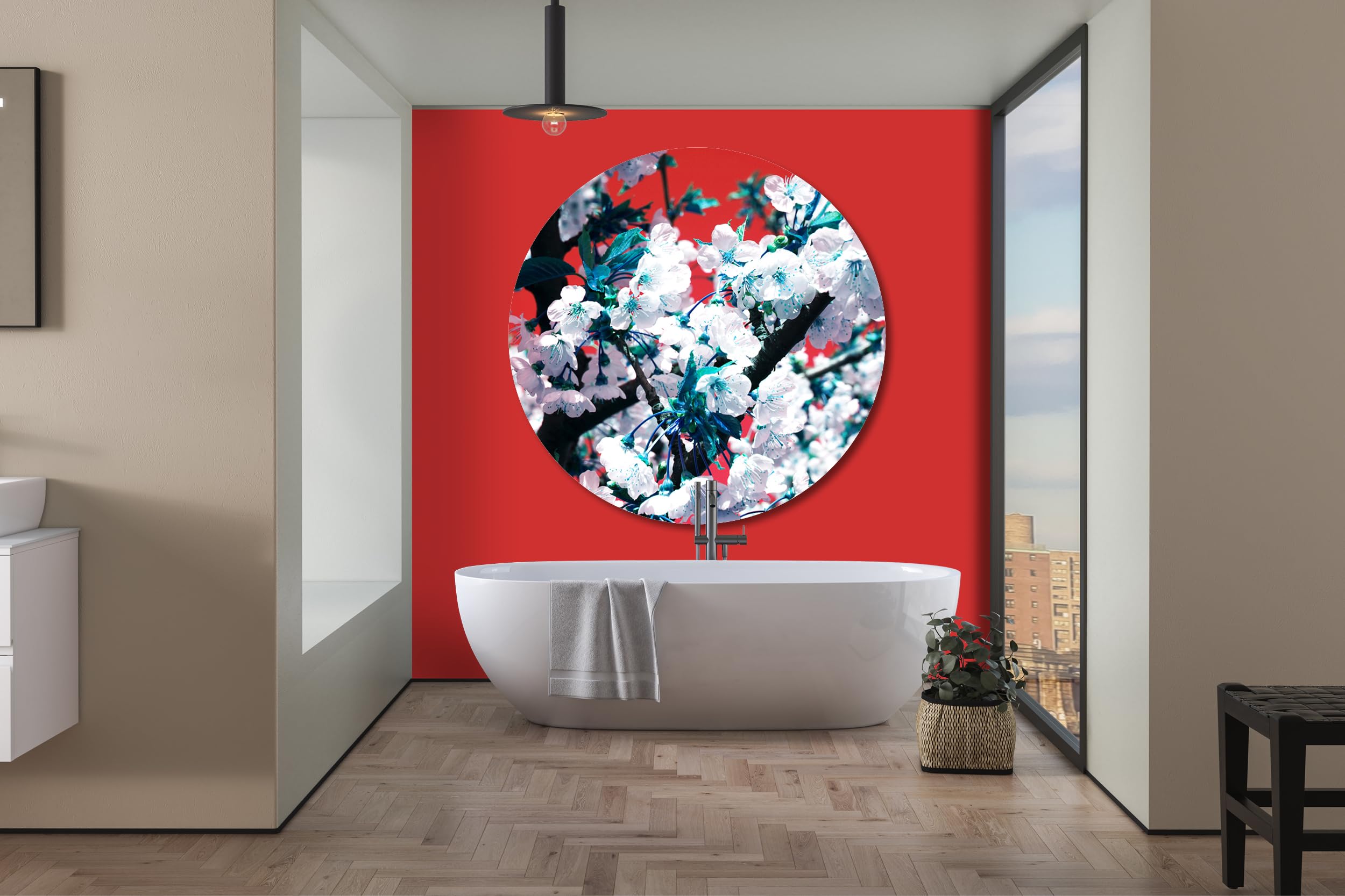 Glücksvilla - Fiore di ciliegio 1 - (vetro acrilico 5 mm, Ø 150 cm) | varie misure - quadro murale rotondo - giardino fiori fioritura pianta natura botanica albero ramo mela