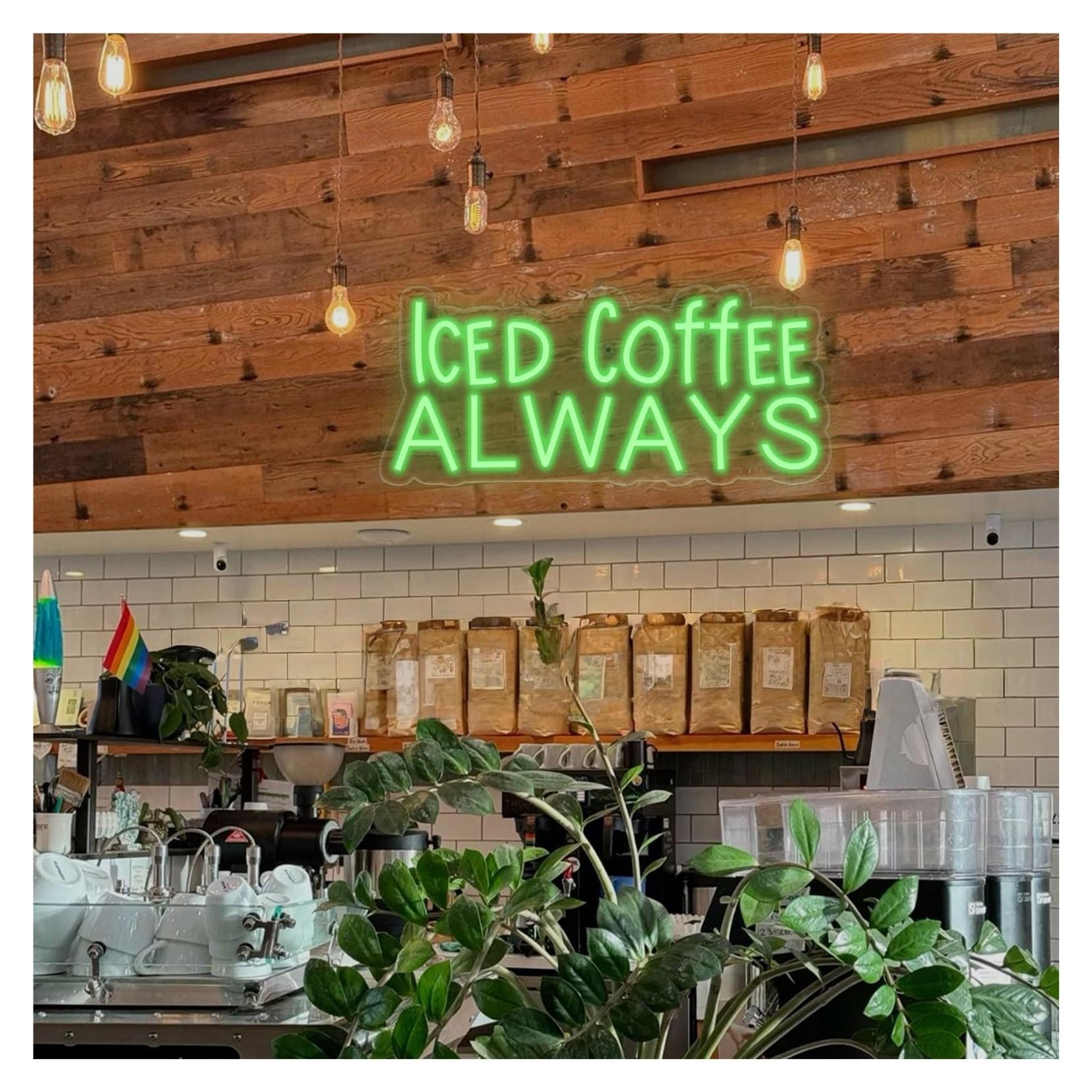 RONGCH Hanging Art Signs Iced Coffee Always Neon Sign,Suitable for Kitchen, Coffee Bar Wall Decor with Dimmable 22cmx50cm(A)