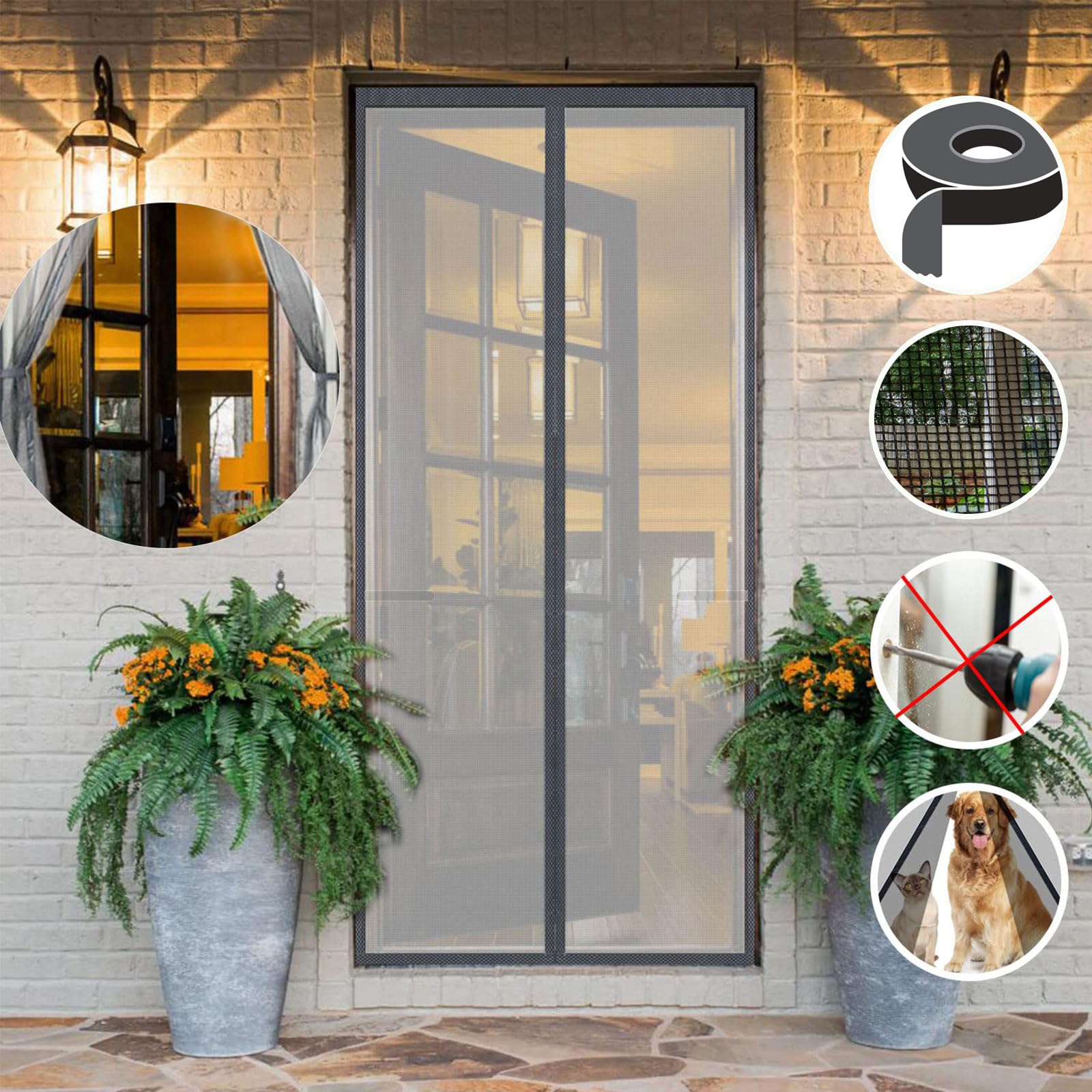 Magnetica Porte, 90x200cm Maglia Fine E Robusta,Rete Buona Qualità,Si Apre E Si