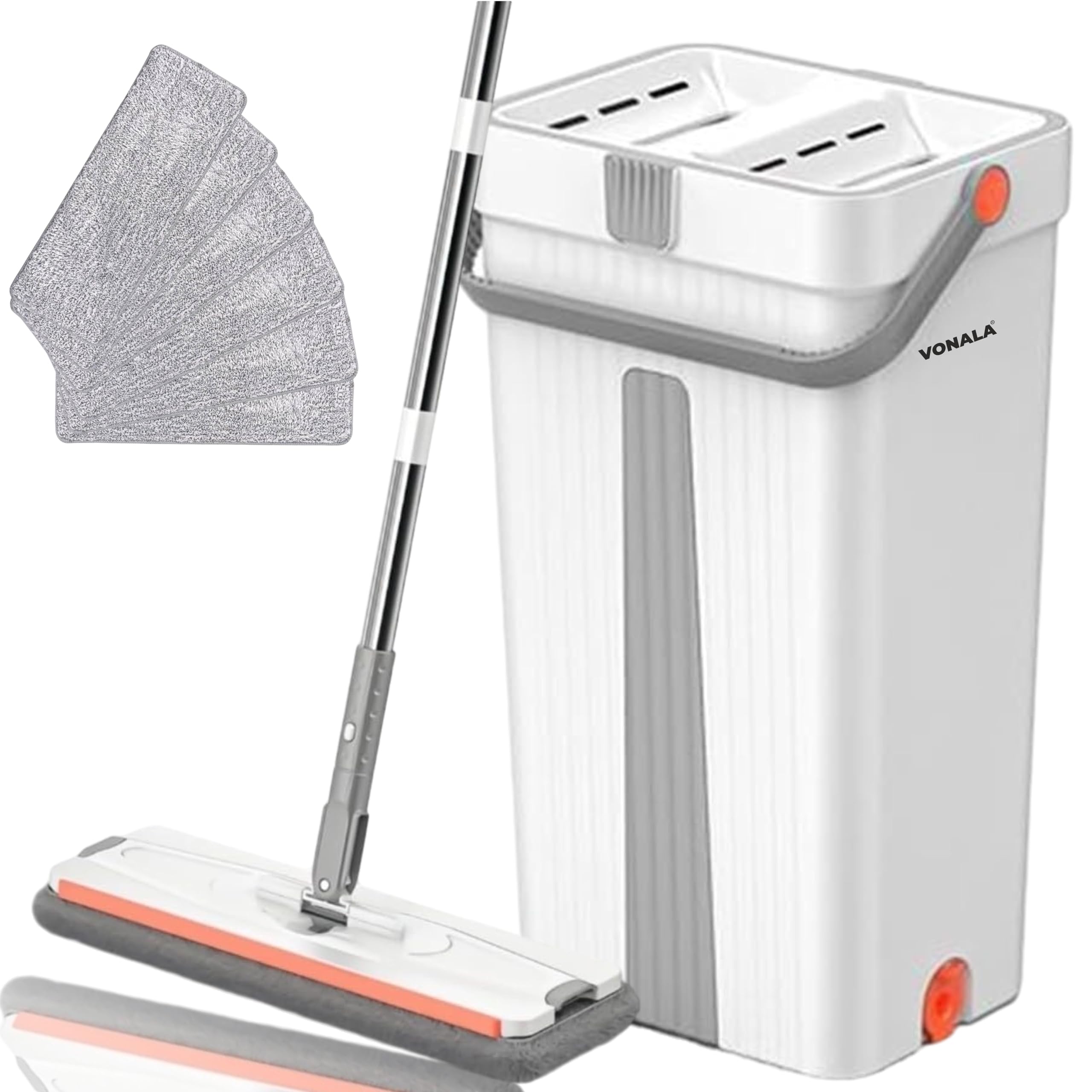 Mop Set Duodry, Bodenwischer Set, Wischmopp mit Auswringfunktion, Wischmopp Set mit Eimer 2 Kammern, Nass- & Trockenmopps für den Haushalt,