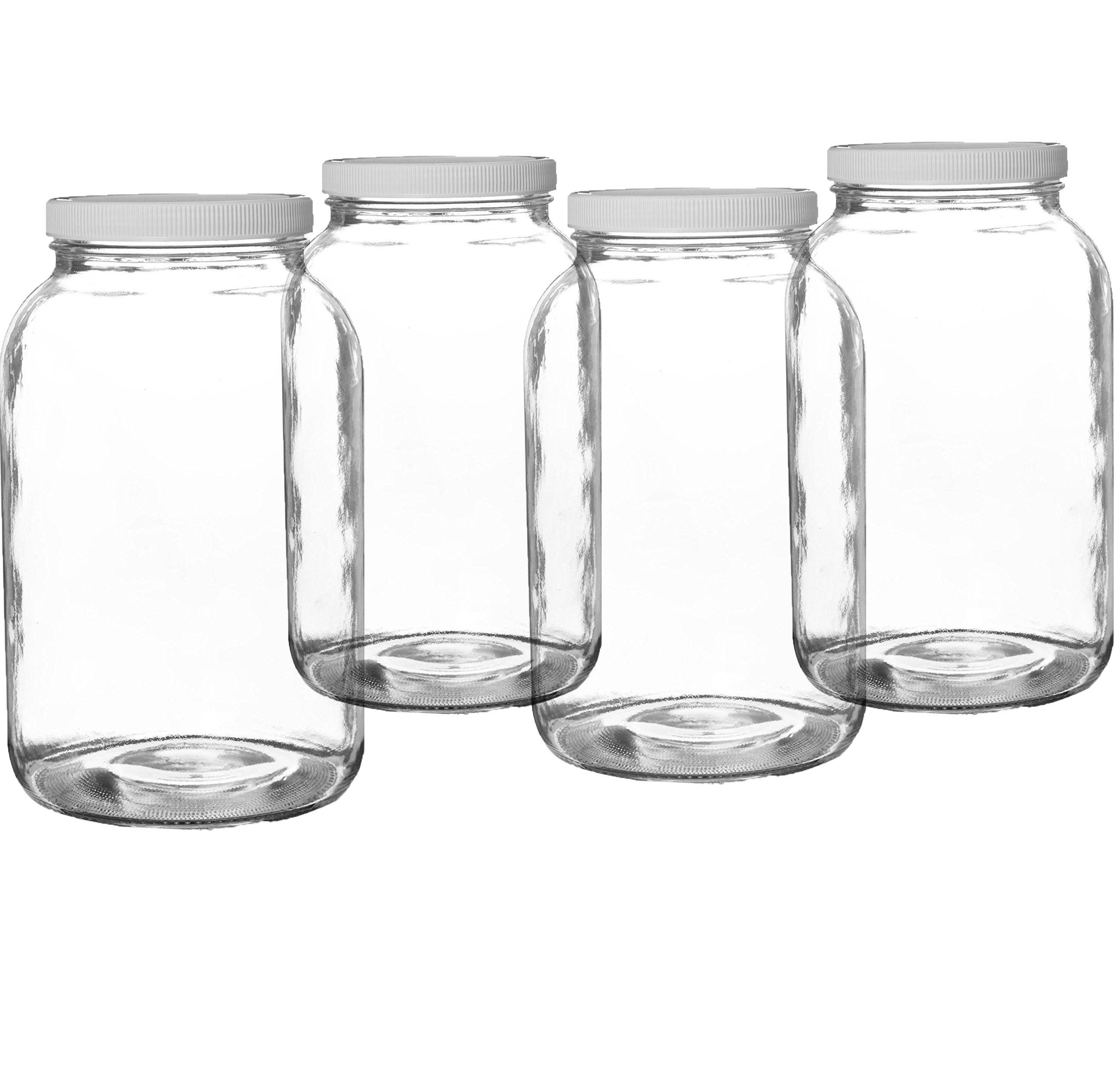 pakkonWide Mouth Glass Mason Jar with PlasticLid/Ferment & Store Kombucha Tea or Kefir/Use for Canning, Storing, Pickling & Preserving Dishwasher Safe, Airtight Liner Seal, 1 gallon (4 Pack)