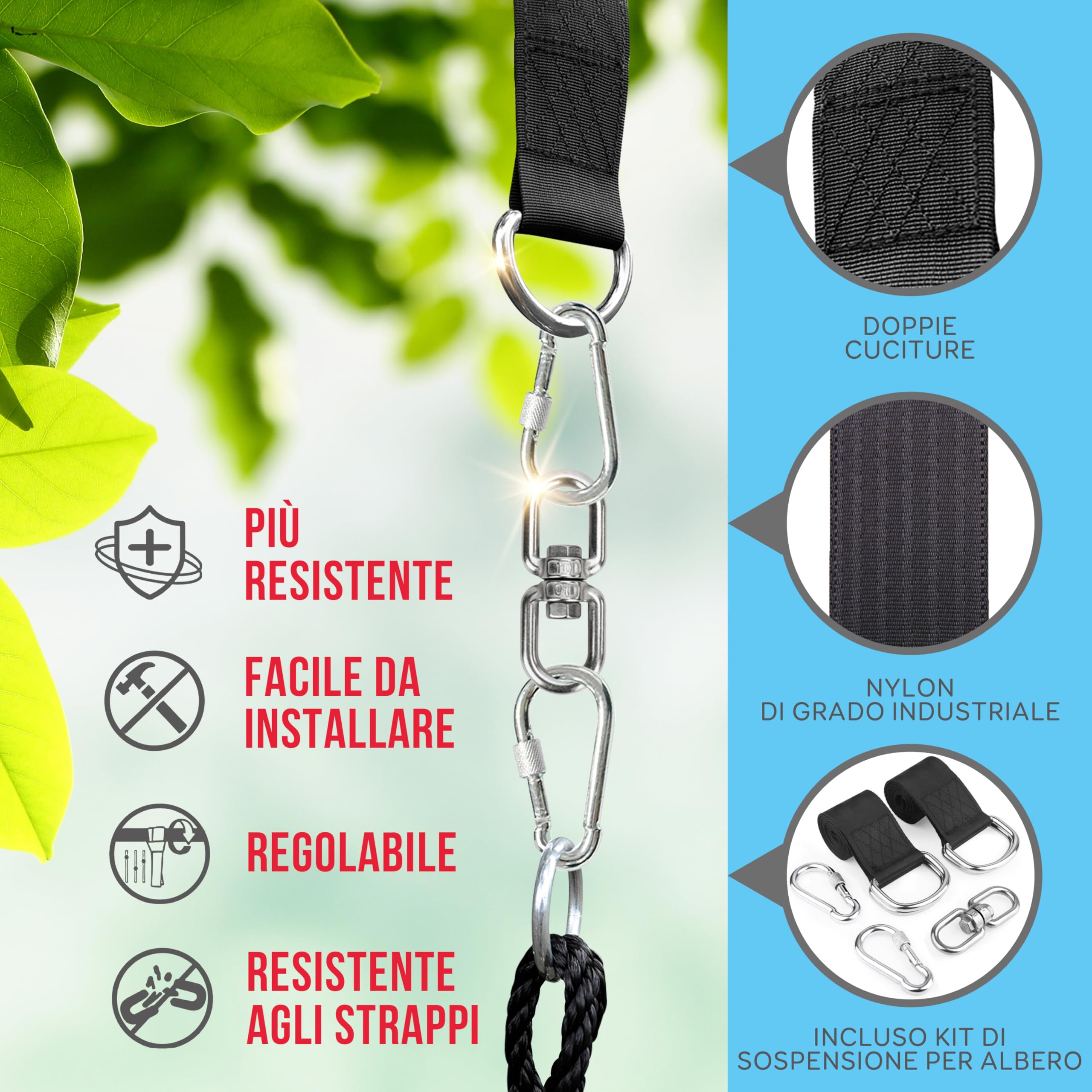 SereneLife Altalena da Giardino per Bambini Rotonda 102 cm con Kit di Fissaggio, Corde Regolabili e Altalena Girevole Centrale per Uso Esterno