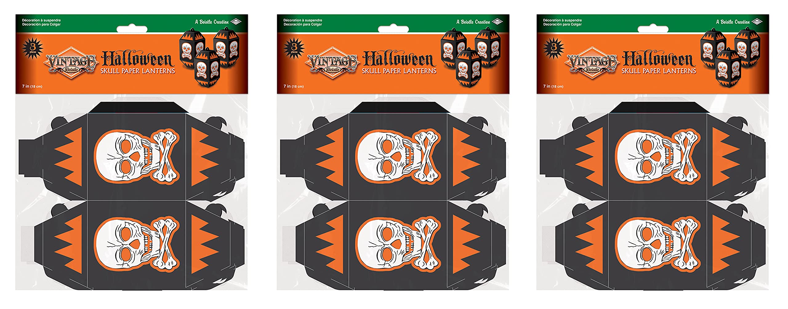 Beistle Vintage Halloween Skull Paper Lanterns 9 Piece, 7