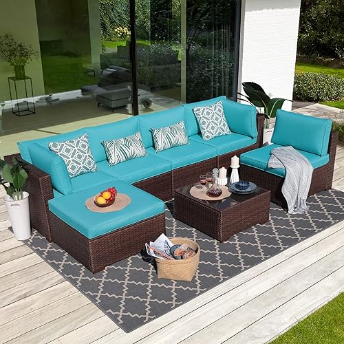 OC Orange-Casual Juego de muebles seccionales de patio de 7 piezas juego de sofá de conversación al aire libre mimbre impermeable para todo tipo de disponible en Yaxa Colombia