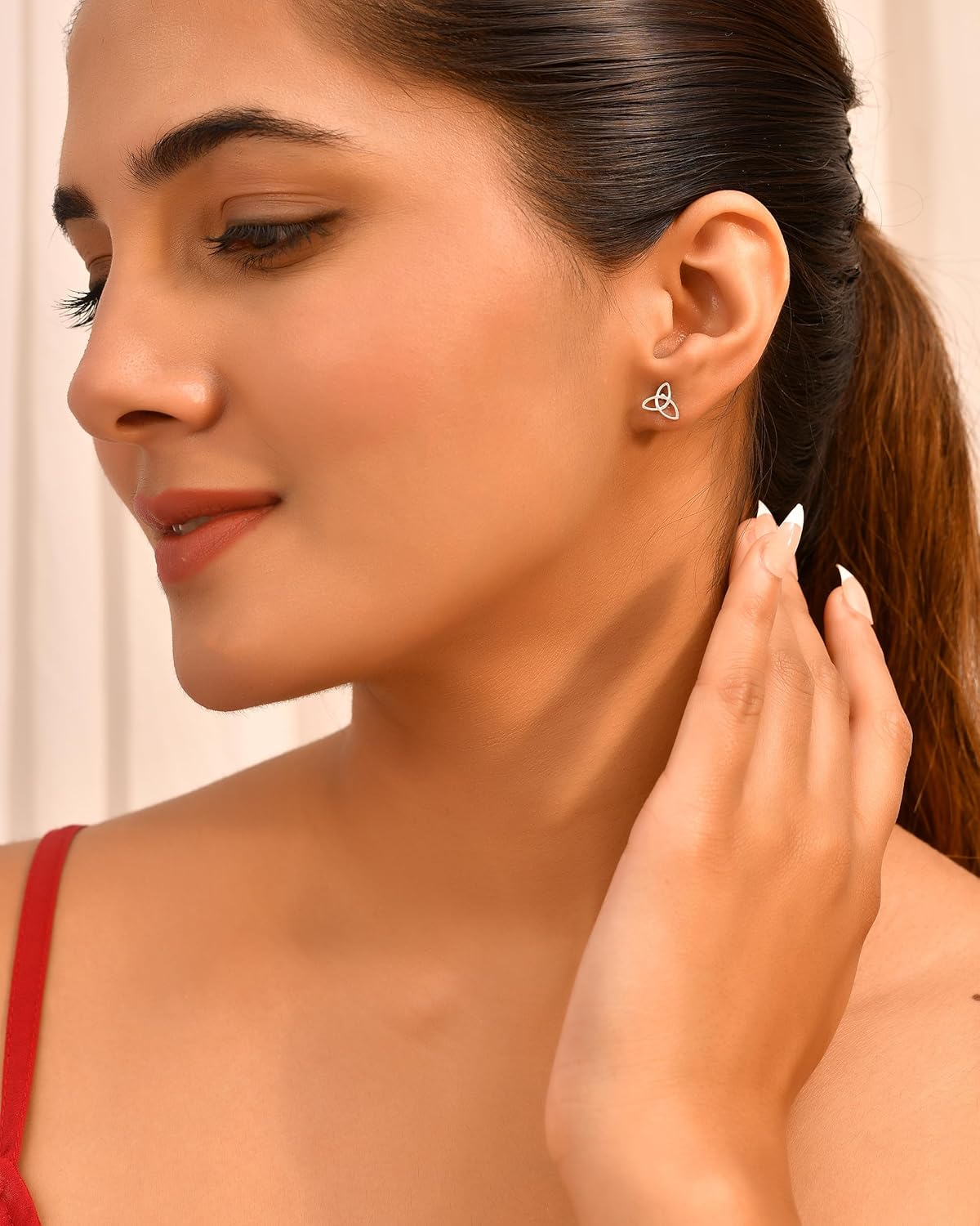 Celtic Trinity Knot Stud Earrings, Sterling Silver Traditional Design Silver Plated Woman Post Stud Earring - Image 3