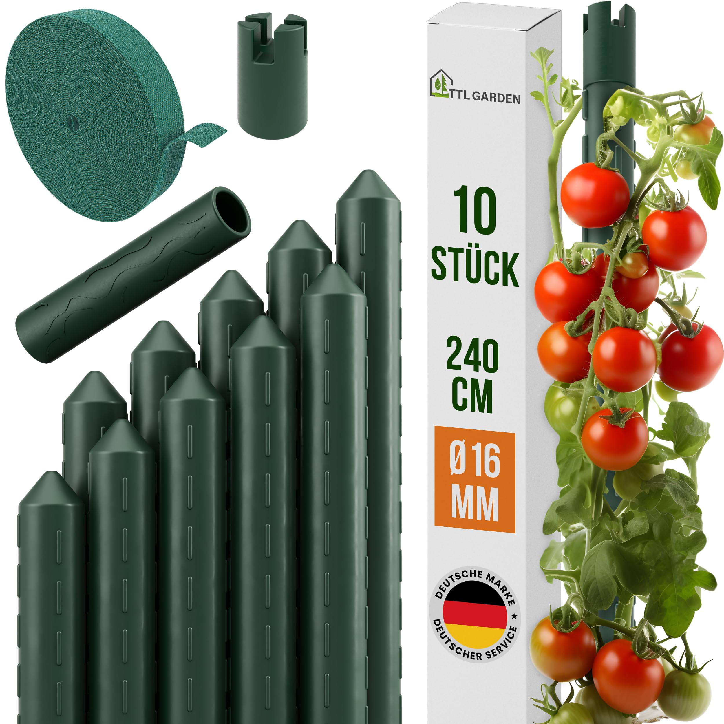TTL GARDEN Lot de 10 tiges de treillis - 240 cm x 16 mm de diamètre - Vert