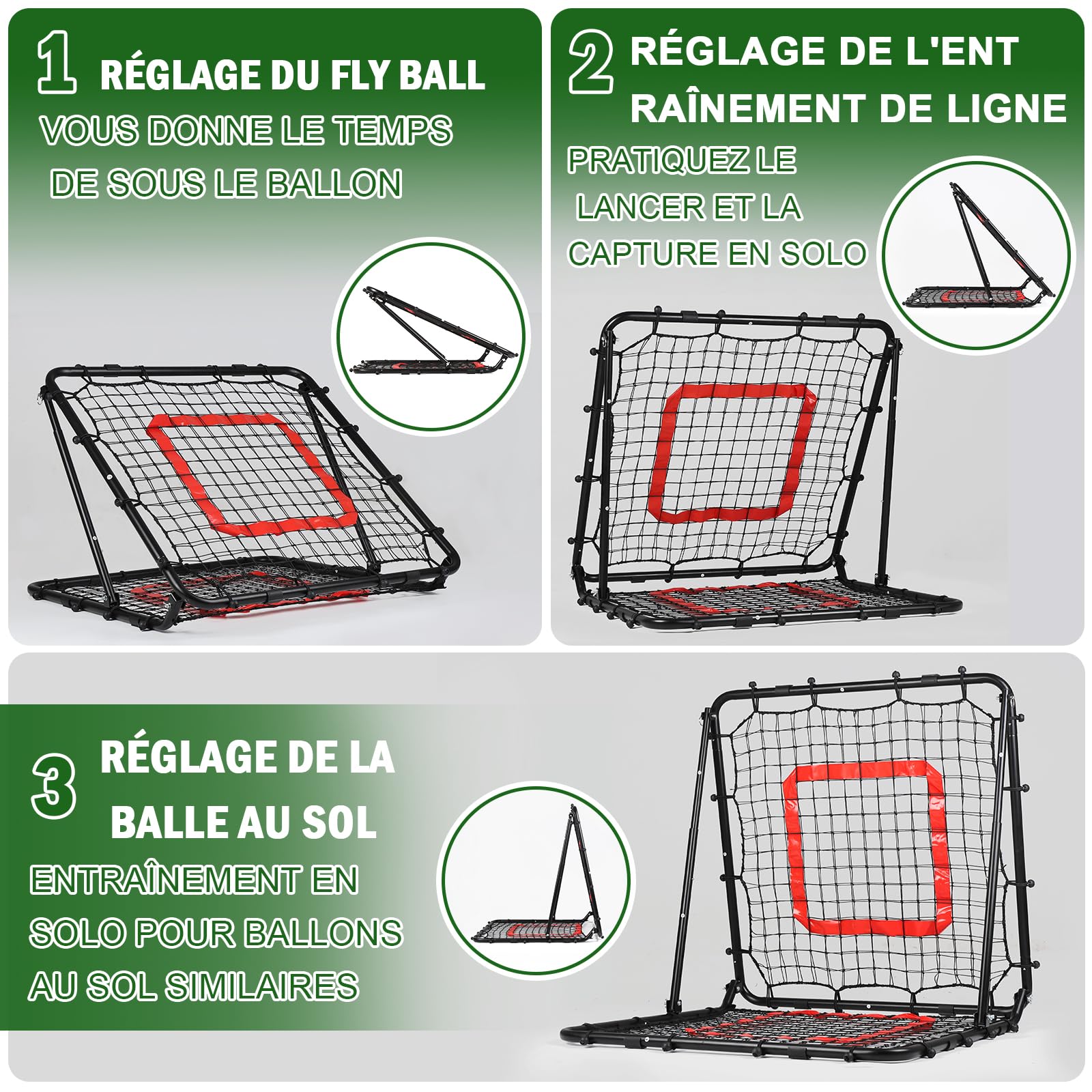 BaseGoal Filet de Rebond Football, Ajustable Angle Réglables Rebondisseur de Football Pliable avec Filet Double Couche, Convient pour Entraînement et Plus Varié Enfants et Adolescents