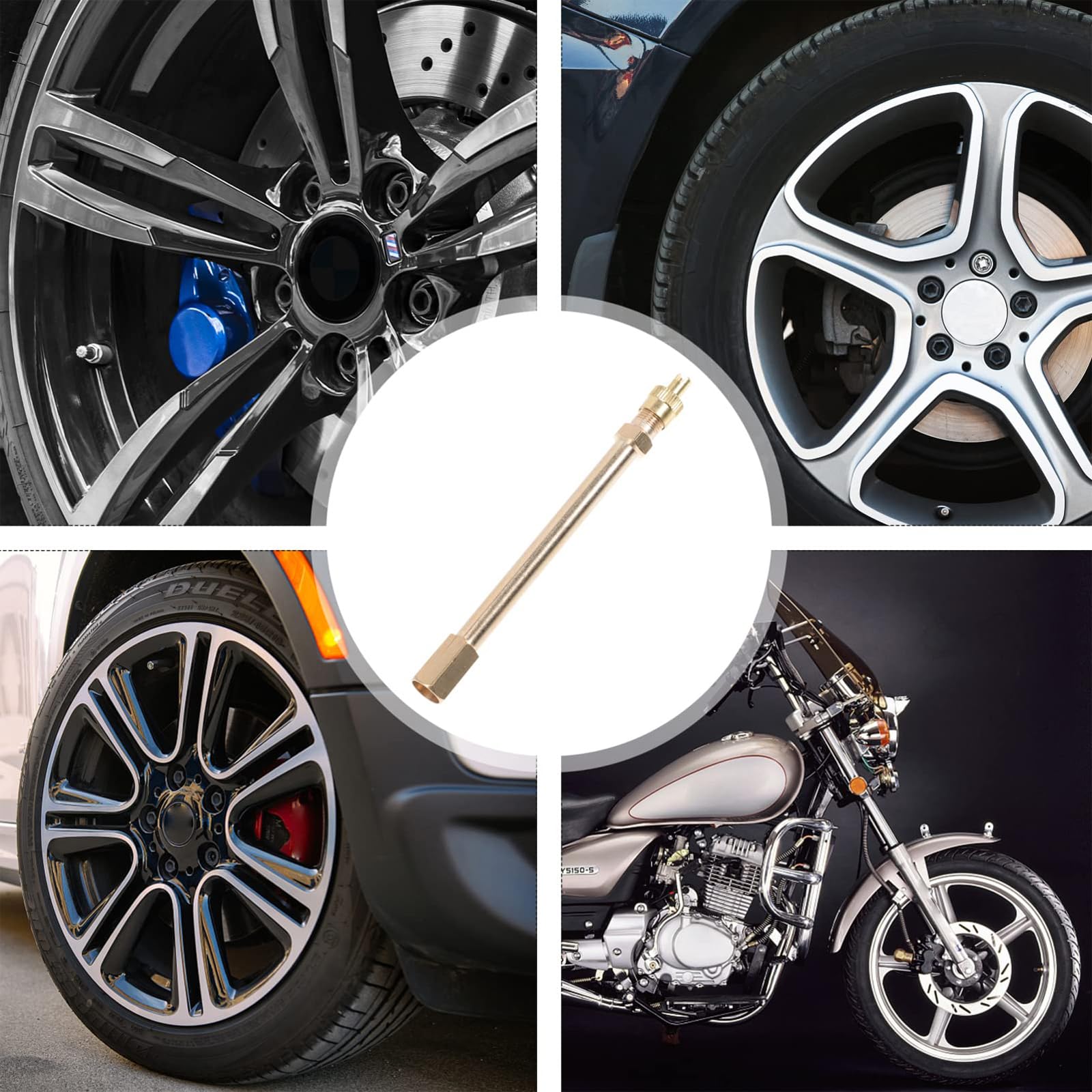 Estensione valvola auto, 4 pezzi, 10 cm, estensione valvola in ottone, prolunga valvola auto, adatto per moto, biciclette, auto, scooter elettrici