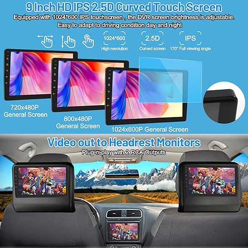 Miniatura 5 de CarThree Estéreo de auto de doble DIN de 9 pulgadas con HD Dash Came, Apple Carplay y Android Auto, radio Bluetooth para automóvil con cámara de