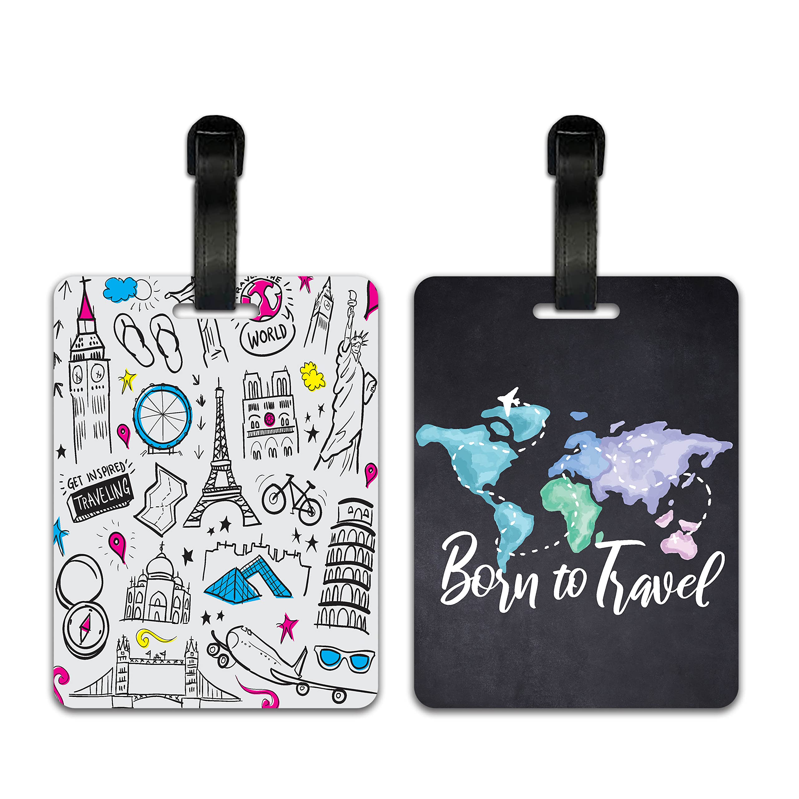 Luggage Identification Tags for Bags/Backpacks and Suitcase with Funny Quote Messages (Travelling Texture Born to Travel)-image-4
