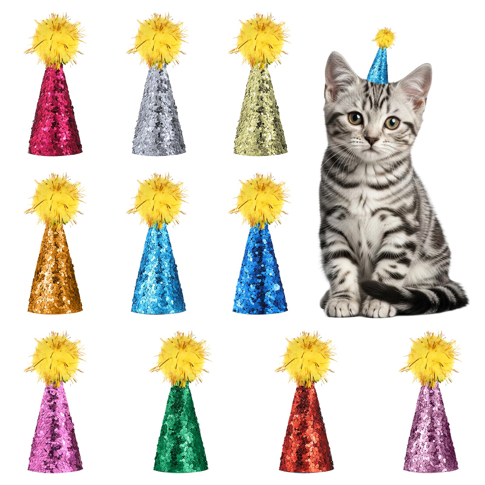 10 pcs party hats for stuffed animals, mini party hat for stuffeds animal, birthday hats for stuffed animals figures, colorful cone for toy animal figures birthday decorations costume access