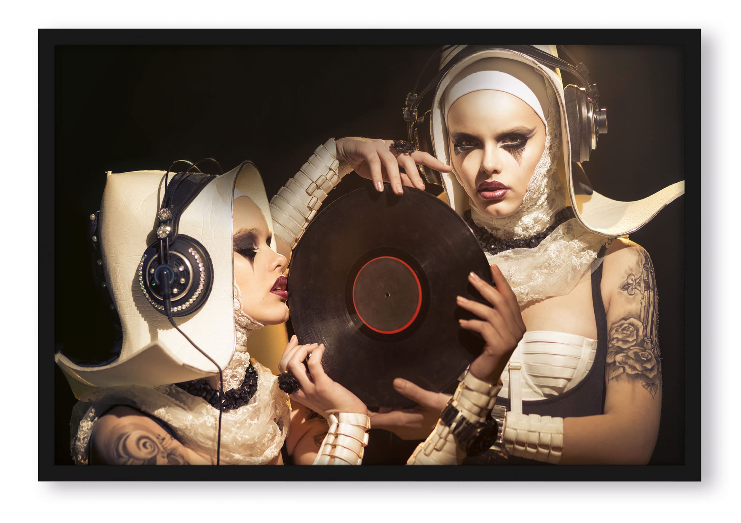 Poster misterioso DJ da donna, formato cornice, 100 x 70 cm, stampa artistica incorniciata