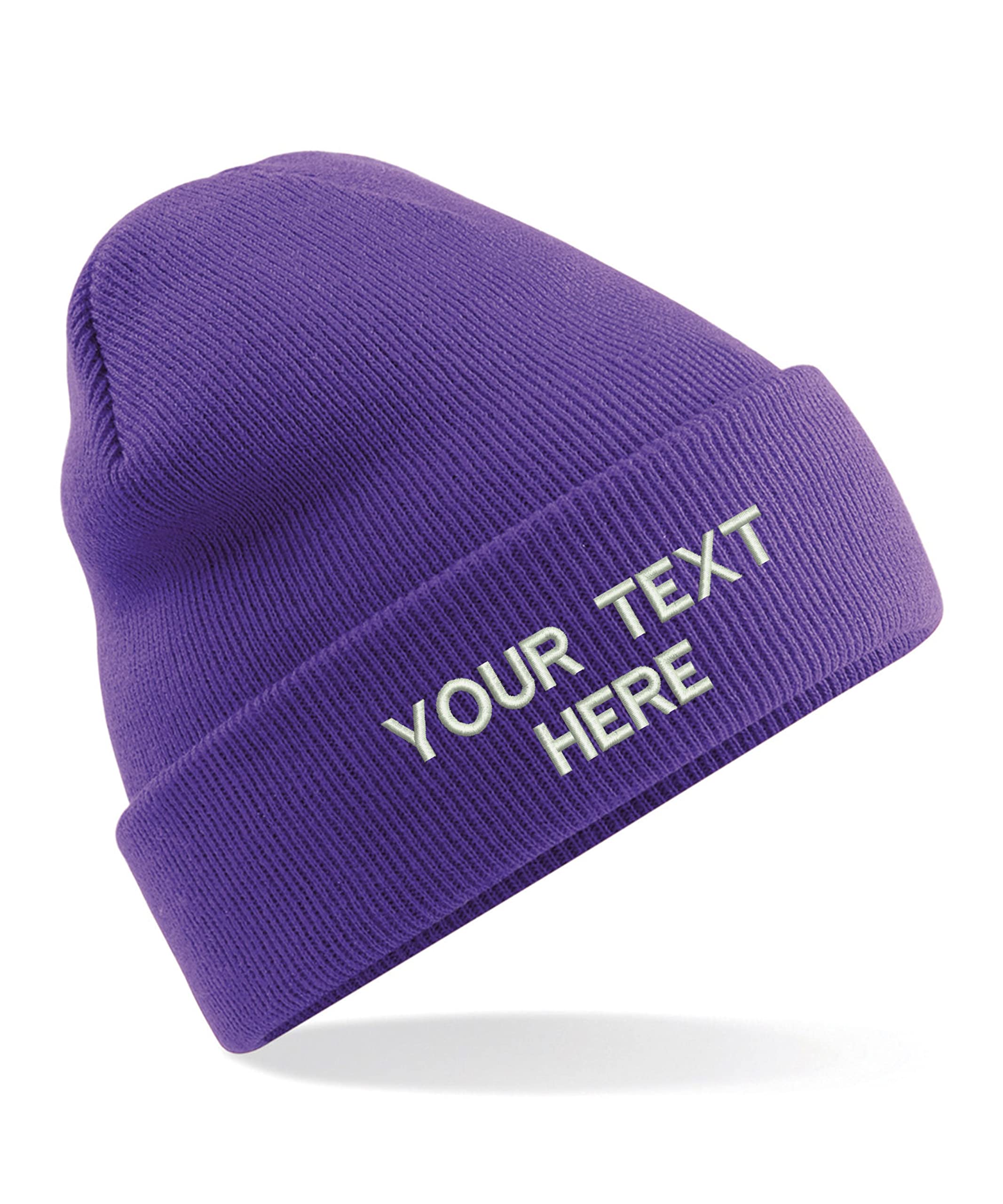 Personalised Embroidered Your Text Beanie, Knitted Cap Your Name Hat Unisex Gift (Purple)