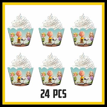 Charlie Broown Cupcake Wrapper Party Decoration, Classic Cartoon Style Decorative Cupcake Wraps for Birthday Celebration, Premium Quality Baking Wraps for Dessert Table and Party Display