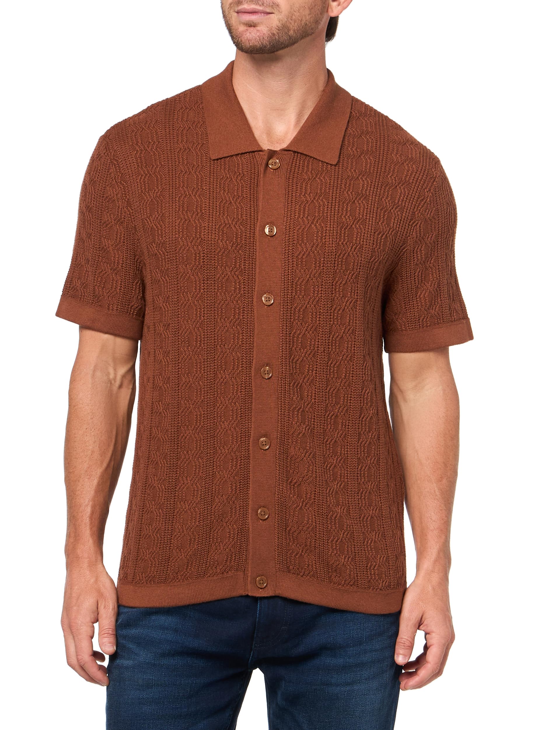 Lucky Brand Men's Short Sleeve Button Down Sweater