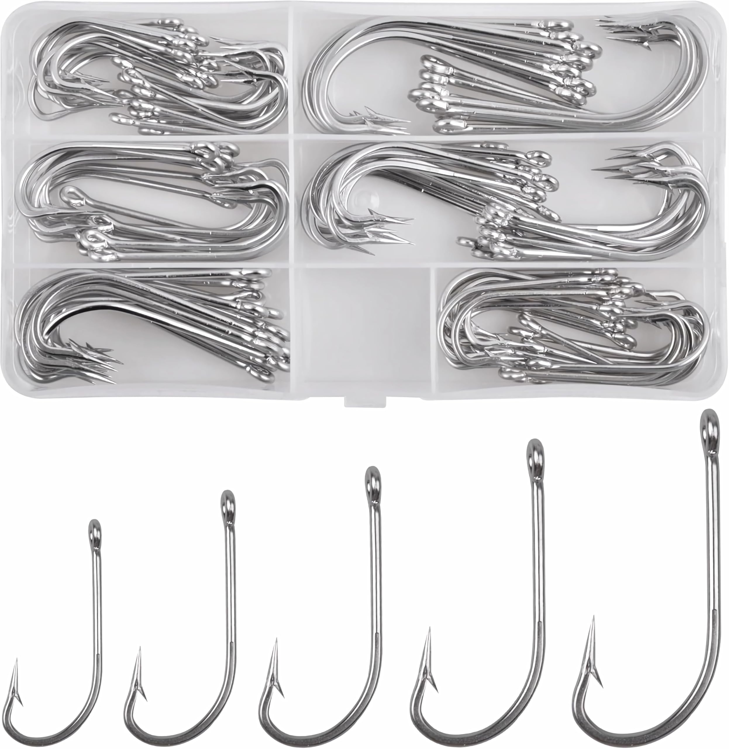 Saltwater Fishing Hooks Kit, 135pcs O'Shaughnessy Hooks Long Shank Hooks Stainless Steel Fishing Hooks Trolling J Hooks for Saltwater Freshwater