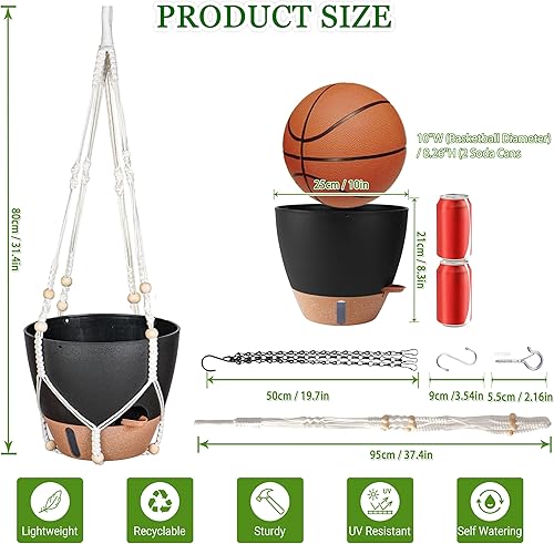Miniatura 9 de Macetas colgantes de 10 pulgadas para plantas de interior, paquete de 2 cestas colgantes de riego automático macetas con orificio de drenaje,