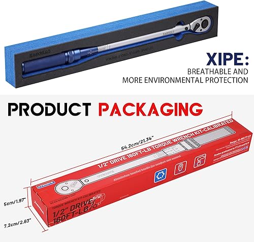 Miniatura 4 de Llave dinamométrica de clic de 12 pulgada, llave dinamométrica 12 unidad 10-160FT.LB13.6-217N.M con una bandeja de almacenamiento XIPE, rojo