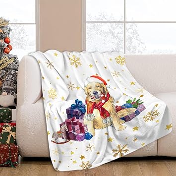 JOOCAR Christmas Golden Retriever Throw Blanket Funny Dog Blanket Winter Festival Gift Cozy Soft Lightweight Flannel Plush Blankets for Bed Couch Living Room Sofa Chair,50x60 Inch