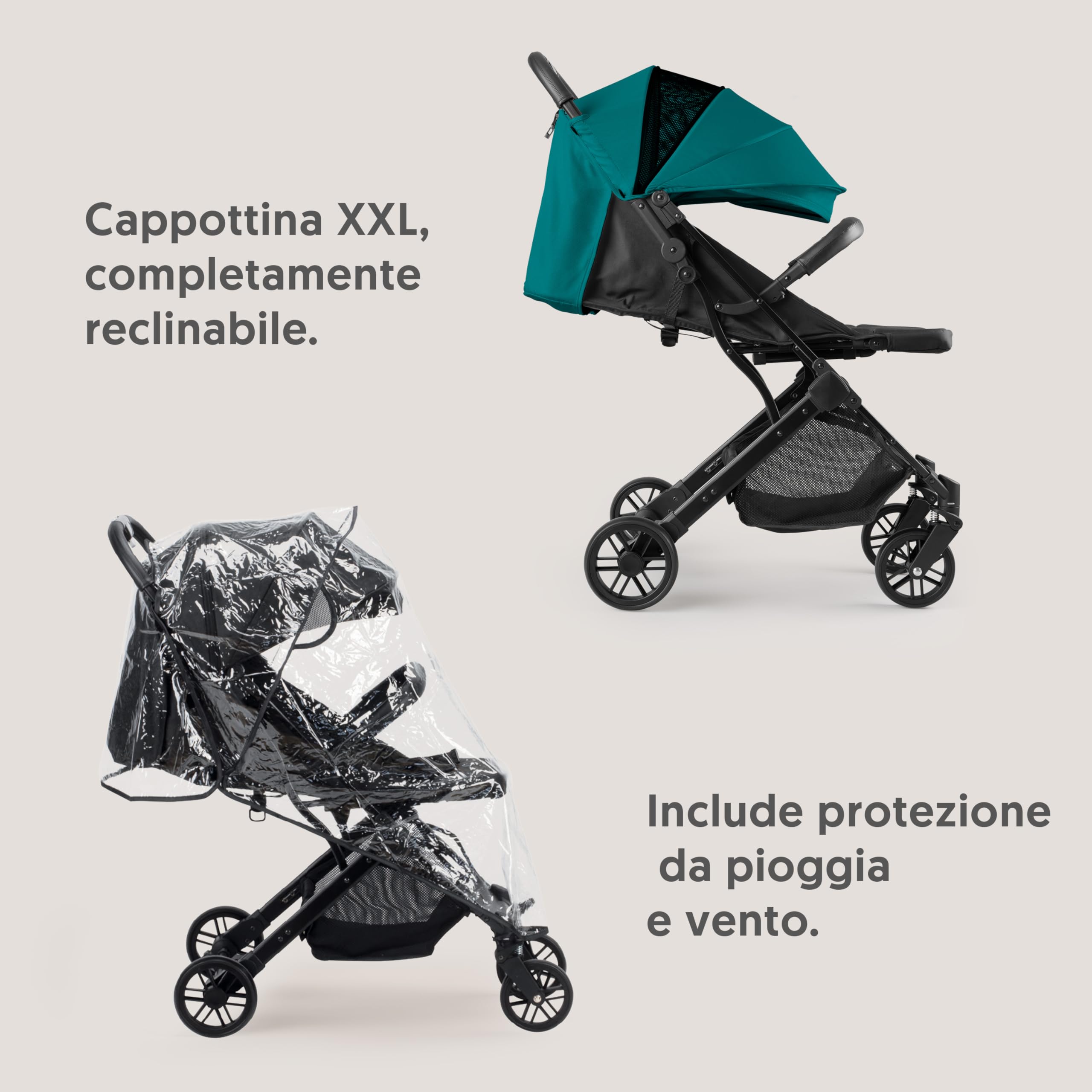 Interbaby Passeggino Leggero Compatto da Viaggio Aereo 22 kg (Rosso) | Passeggino chiusura una mano, bagaglio a mano aereo, cappottina XXL, schienale reclinabile, ammortizzatori 4 ruote