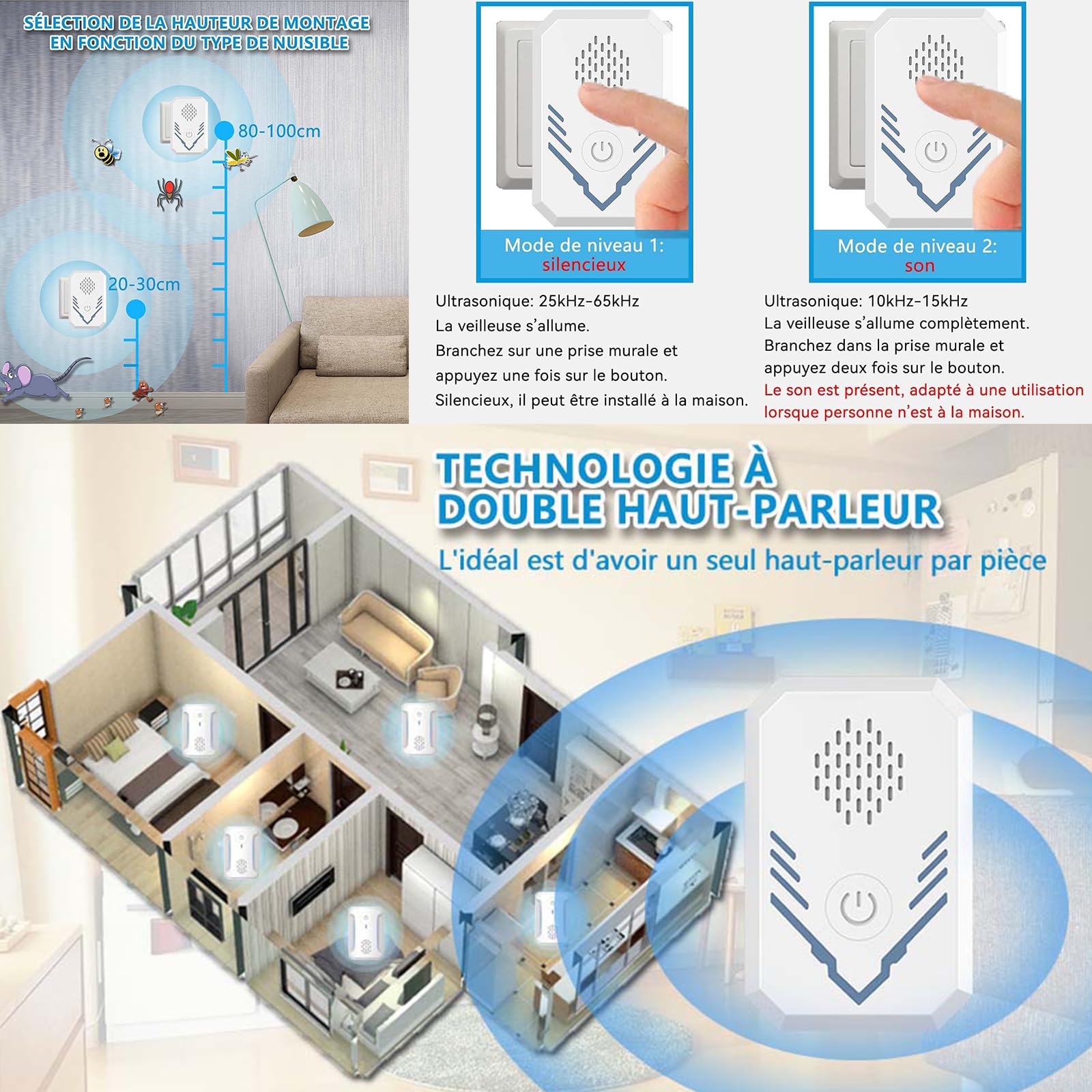 Repulsif Ultrason 6 pièces Anti Souris Rats Ultrason Anti Moustique sûr et econome en Energie pour Rat cafards moustiques nuisibles