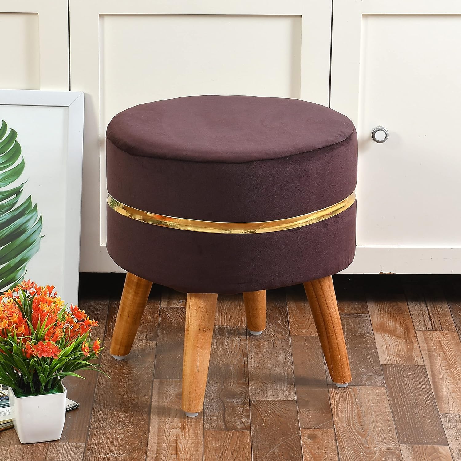 HEEBA GALLERY Ottoman Pouffes Stool for Living Room Mudda Sitting Furniture Footrest Seat Pouffe Puffy Foam Stool Footstool for Office Home Decor, 16x16x17 Inch | (Brown)-image-42