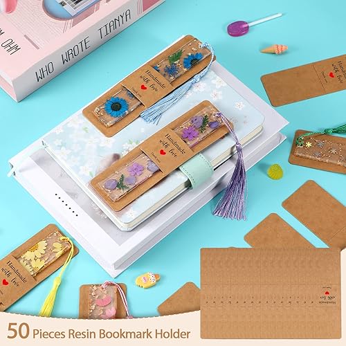 Miniatura 7 de Fumete 50 soportes de resina para marcapáginas de 5.9 x 1.8 pulgadas, fundas de papel kraft para marcapáginas, tarjetas de exhibición para envolver