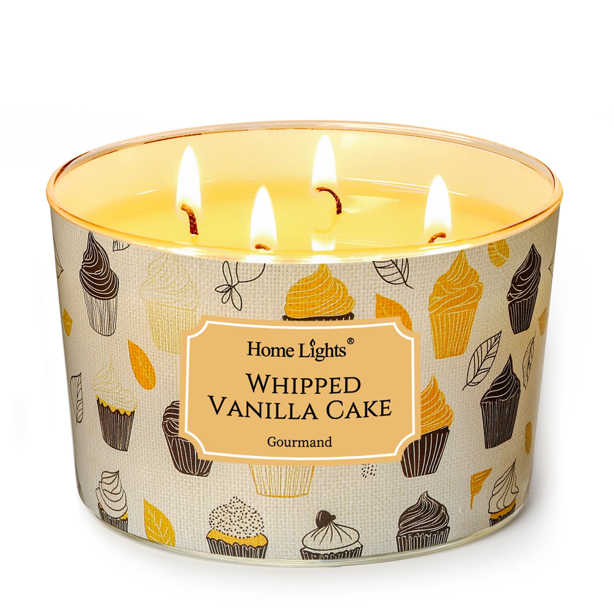 Home Lights Scented Candles for Women &amp; Men, 18oz Candle Jars Aromatherapy 4-Wick Candle, Ideal for Modern Home Decor and Gifts, Whipped Vanilla Cake