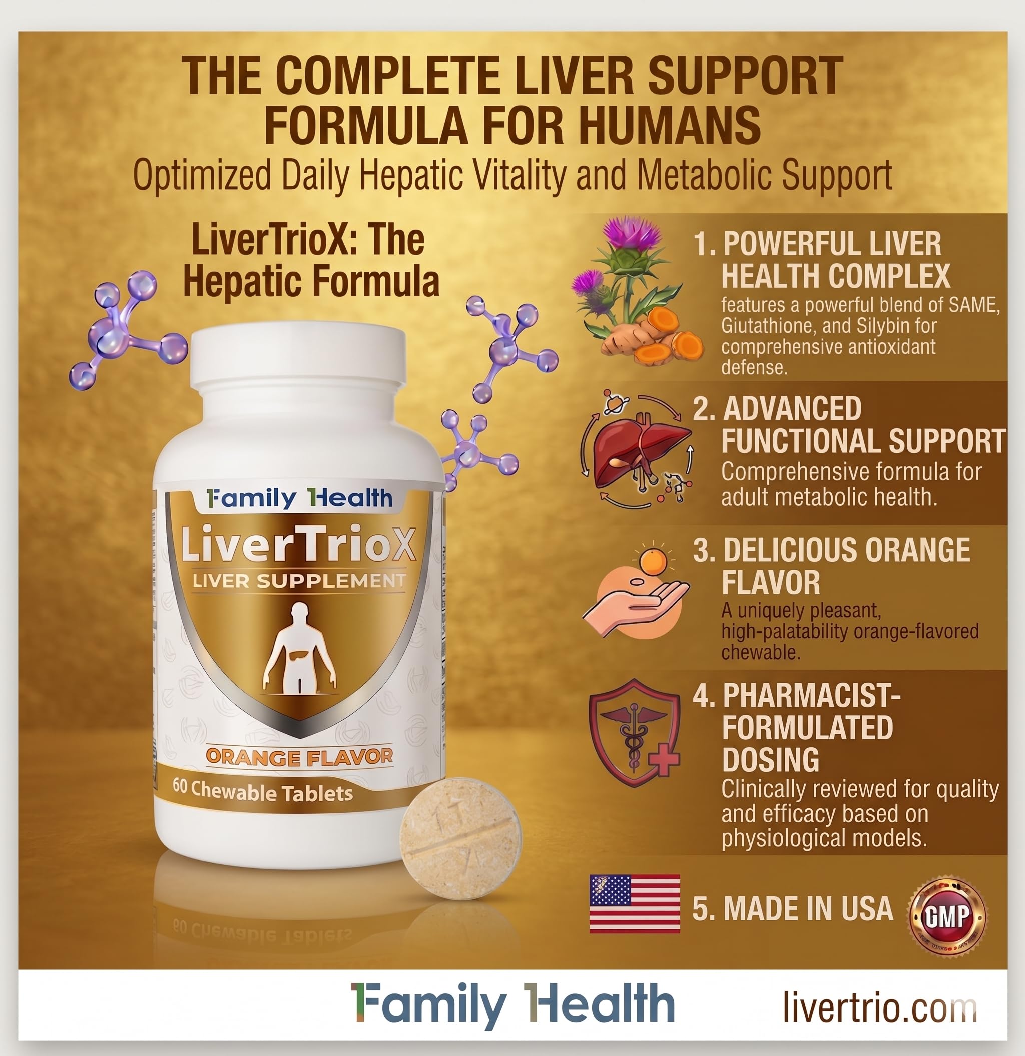 LiverTrioX Comprehensive Antioxidant Liver Supplement - Chewable Liver Supplement Tablets with Same, Glutathione, Silybin - Daily Cleanse & Immune Health Support - 60 Tablets, Orange Flavor — Amazon image 5