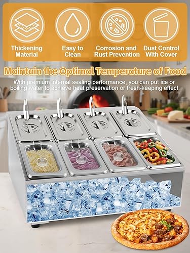 Miniatura 4 de Kalolary Estación de almacenamiento de 8 sartenes, recipientes de condimentos de acero inoxidable con tapas, cucharas, contenedor de exhibición de